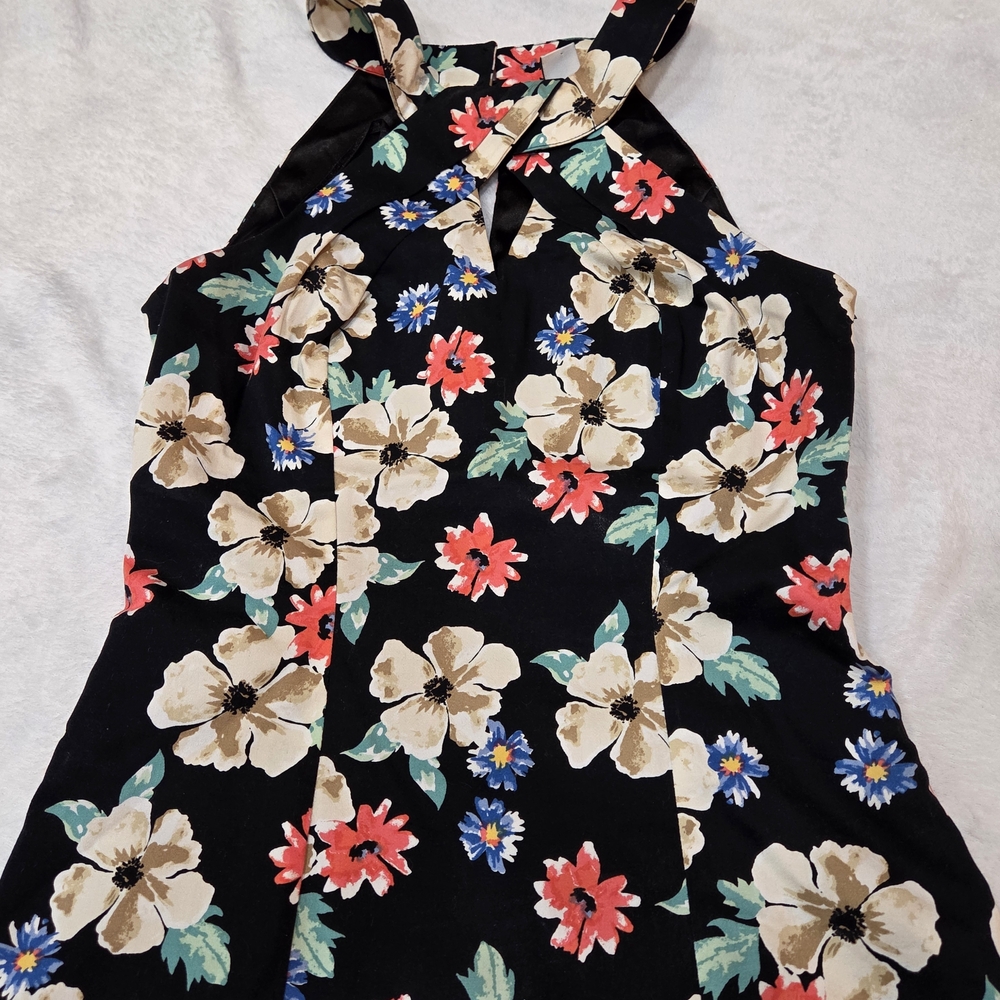 White House Black Market Floral Halter Top‎ - Black and Cream